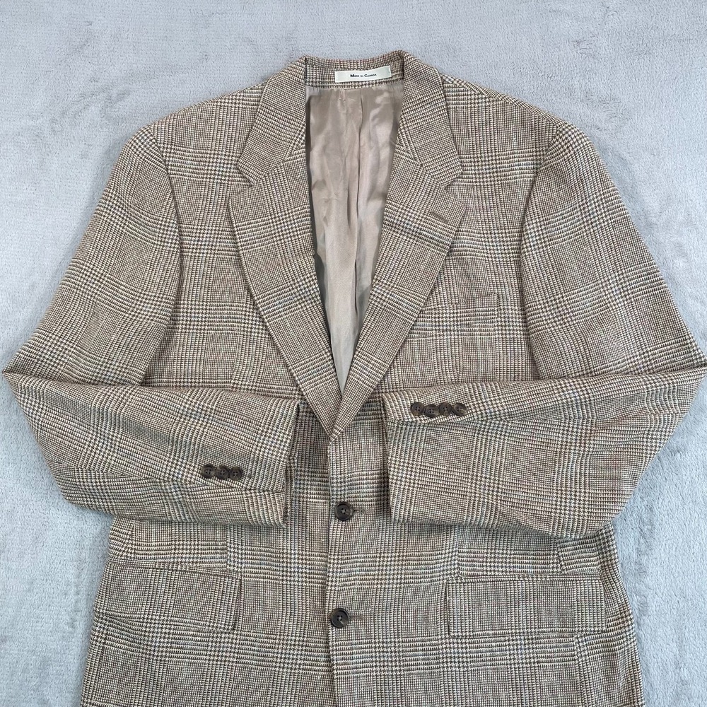 Vintage Polo Ralph Lauren Blazer Sports Coat Men 42T Glen Check Silk Linen Wool